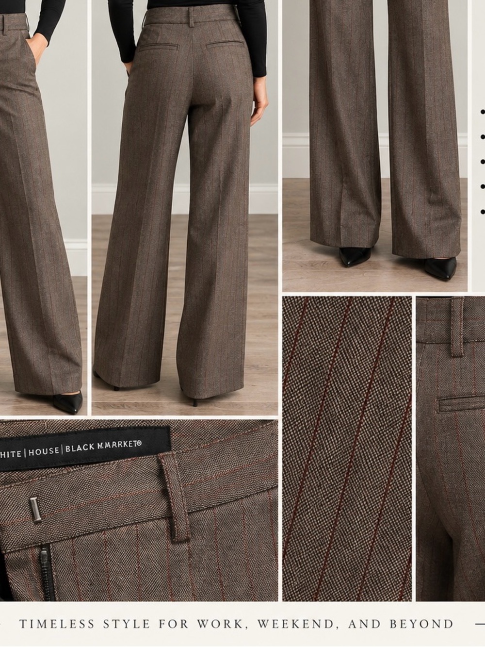 White House Black Market Brown Pinstripe Wide-Leg Dress Pants